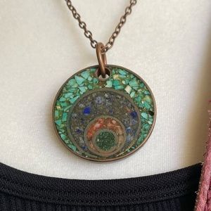 Handcrafted Copper Gemstone Inlay Pendant Necklace